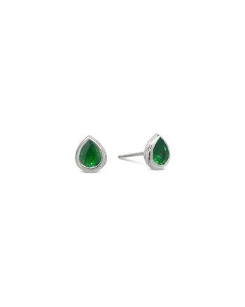 Pear Shaped Emerald 9ct Gold Stud Earrings Earrings Pruden and Smith 9ct White Gold  