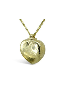 Hammered Yellow Gold Heart Memorial Pendant with Diamond Pendant Pruden and Smith   