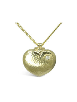 Hammered Yellow Gold Heart Memorial Pendant with Diamond Pendant Pruden and Smith   