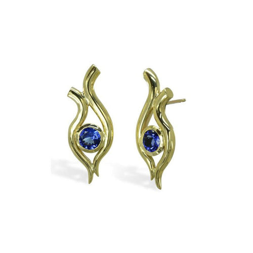 Water Design Yellow Gold Tanzanite Stud Earrings Earrings Pruden and Smith   