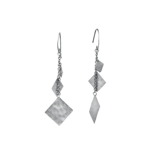 Marwar Hammered Square Silver Dangly Earrings Earrings Pruden and Smith   
