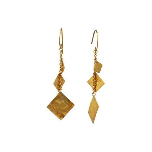 Marwar Hammered Square Gold Dangly Earrings Earrings Pruden and Smith   