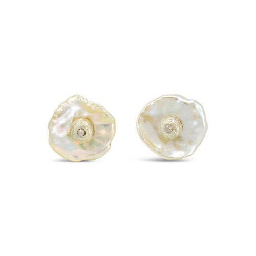 Nugget Keshi Pearl and Silver Stud Earrings Earrings Pruden and Smith   