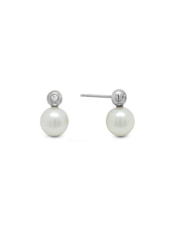 Large Akoya Pearl and Diamond Stud Earrings Earrings Pruden and Smith 9ct White Gold  