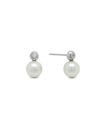 Large Akoya Pearl and Diamond Stud Earrings Earrings Pruden and Smith 9ct White Gold  