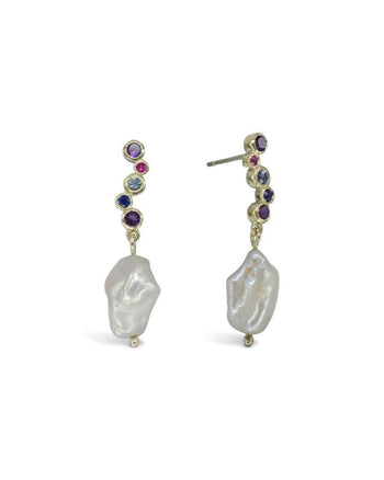 Baroque Pearl and Sapphire Drop Earrings Earrings Pruden and Smith   