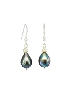 Nugget Silver and Pearl Drop Earrings Earrings Pruden and Smith Black  