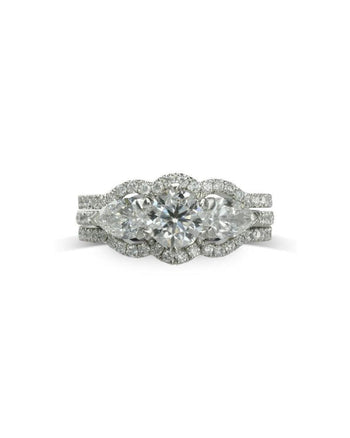 Claw Set Round Brilliant and Pear Shaped Diamond Trilogy Ring Set Ring Pruden and Smith   