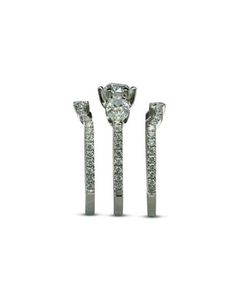 Claw Set Round Brilliant and Pear Shaped Diamond Trilogy Ring Set Ring Pruden and Smith   