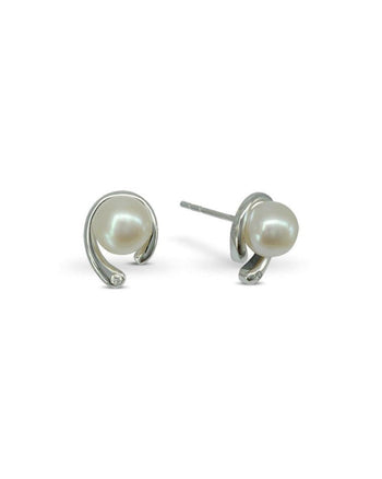 Spiky White Gold Pearl and Diamond Stud Earrings Earrings Pruden and Smith   