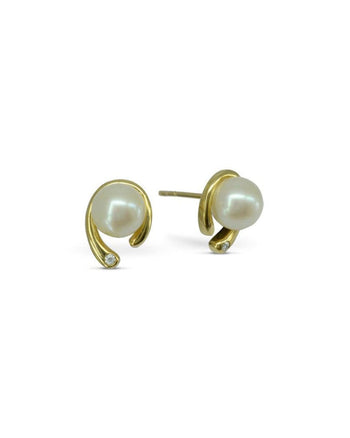 Spiky Yellow Gold Pearl Diamond Stud Earrings Earrings Pruden and Smith   