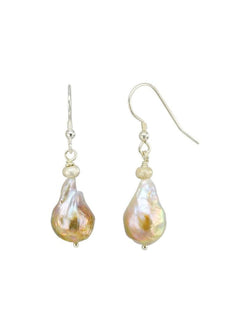 Nugget Silver and Pearl Drop Earrings Earrings Pruden and Smith Peach  
