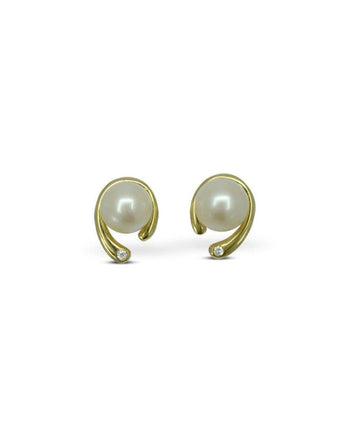 Spiky Yellow Gold Pearl Diamond Stud Earrings Earrings Pruden and Smith   