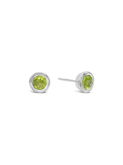 Round Silver Stud Earrings Earrings Pruden and Smith Peridot (lime green)  