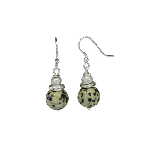 Gemstone Mix Bead Drop Earrings (12mm) Earrings Pruden and Smith Picasso Jasper (Beige with Black spots)  