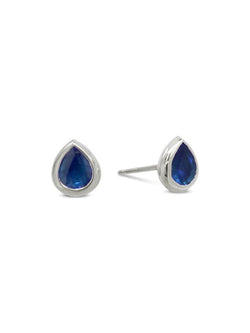Gold Sapphire Pear Shaped Earstuds Earrings Pruden and Smith Platinum  