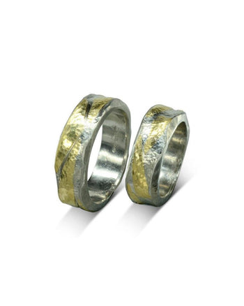 Side Hammered Platinum and Gold Mixed Metal Ring Ring Pruden and Smith   