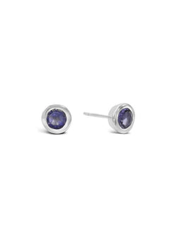 Round Silver Stud Earrings Earrings Pruden and Smith Iolite (deep blue)  
