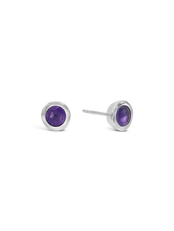 Round Silver Stud Earrings Earrings Pruden and Smith Amethyst (purple)  