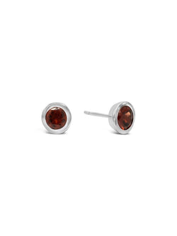 Round Silver Stud Earrings Earrings Pruden and Smith Garnet (deep red)  