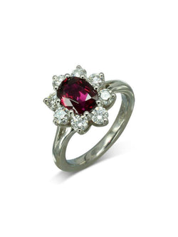 Vintage Platinum Ruby and Diamond Cluster Ring Ring Pruden and Smith Default Title  