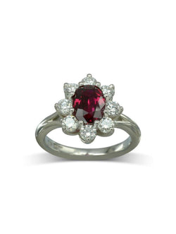 Vintage Platinum Ruby and Diamond Cluster Ring Ring Pruden and Smith   