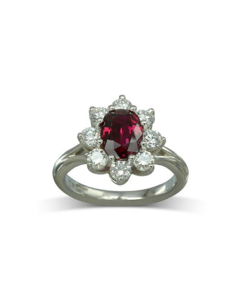 Vintage Platinum Ruby and Diamond Cluster Ring Ring Pruden and Smith   