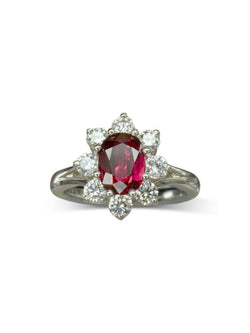 Vintage Platinum Ruby and Diamond Cluster Ring Ring Pruden and Smith   