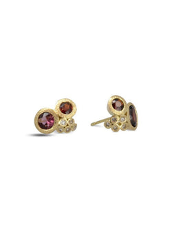 Ruby and Diamond Cluster Stud Earrings Earrings Pruden and Smith   