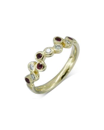 Water Bubbles Offset Gold Ruby Diamond Half Eternity Ring Ring Pruden and Smith   