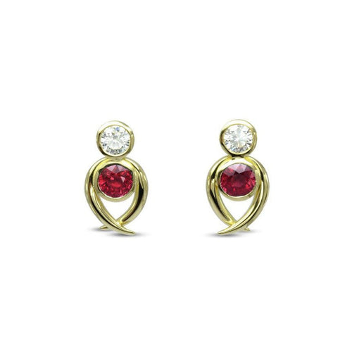 Spiky Ruby and Diamond Stud Earrings Earrings Pruden and Smith   