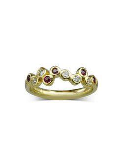 Water Bubbles Offset Gold Ruby Diamond Half Eternity Ring Ring Pruden and Smith 9ct Yellow Gold  