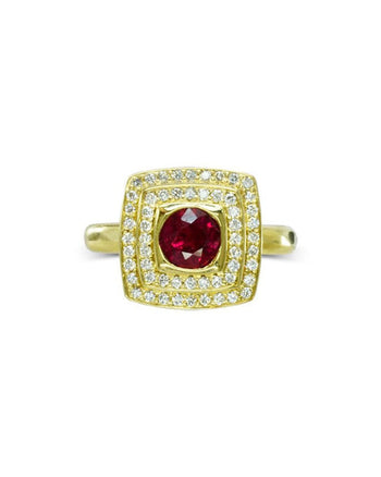 Pagoda Ruby and Diamond Yellow Cluster Engagement Ring Ring Pruden and Smith   