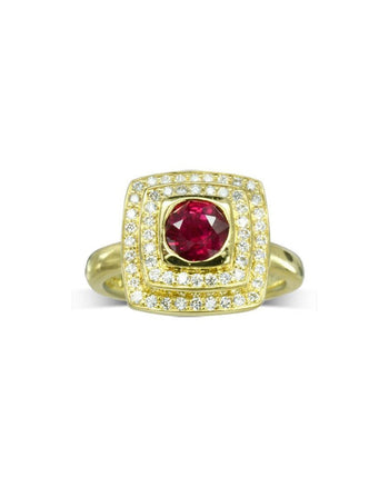 Pagoda Ruby and Diamond Yellow Cluster Engagement Ring Ring Pruden and Smith   