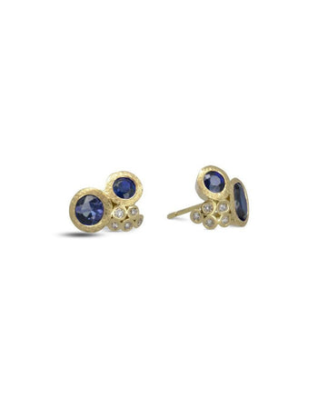 Cluster Sapphire and Diamond Stud Earrings Earrings Pruden and Smith   