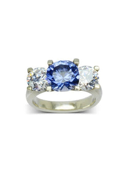 Claw Set Sapphire and Diamond Platinum Trilogy Ring Ring Pruden and Smith   