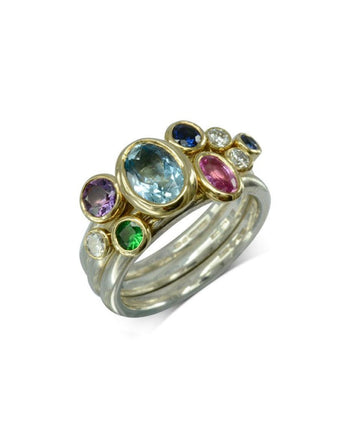 Aquamarine, Emerald, Pink Sapphire and Diamond Stacking Ring Set Ring Pruden and Smith   