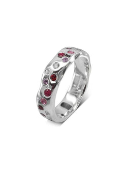 Side Hammered Ruby Pink Sapphire Diamond Eternity Ring Ring Pruden and Smith   