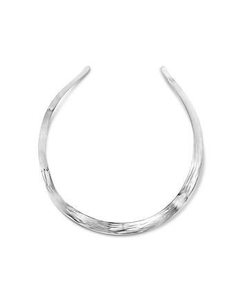 Hammered Convex Silver Necktorc Necklace (12mm) Necklace Pruden and Smith   