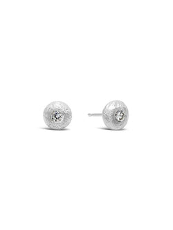 Nugget Silver and Gemstone Stud Earrings Earrings Pruden and Smith Cubic Zirconia (white)  