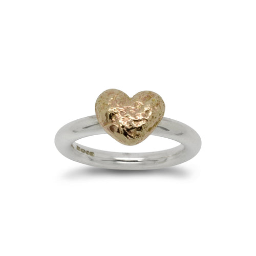 Nugget Silver and 9ct Gold Heart Ring Ring Pruden and Smith   