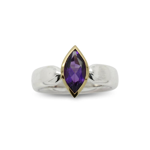 Amethyst Marquise Silver and Yellow Gold Ring Ring Pruden and Smith   