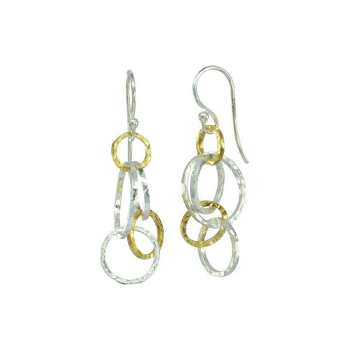 Hammered Two Tone Chain Dangly Earrings Earrings Pruden and Smith 30mm  
