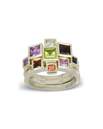 Princess Cut Gemstone White Gold Stacking Ring Set Ring Pruden and Smith   