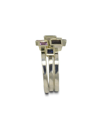 Princess Cut Gemstone White Gold Stacking Ring Set Ring Pruden and Smith   