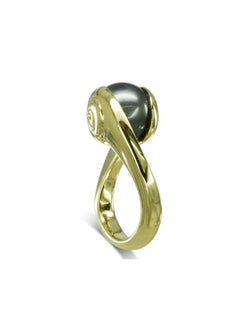 Suspended Tahitian Pearl Yellow Gold Ring Ring Pruden and Smith 18ct Yellow Gold  
