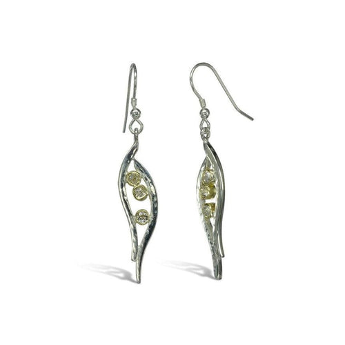 Forged Two Colour Gold Diamond Drop Earrings Earrings Pruden and Smith   