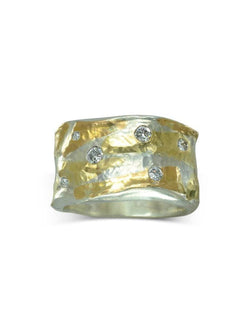 Hammered Mixed Metal Diamond Ring (Wide) Ring Pruden and Smith   