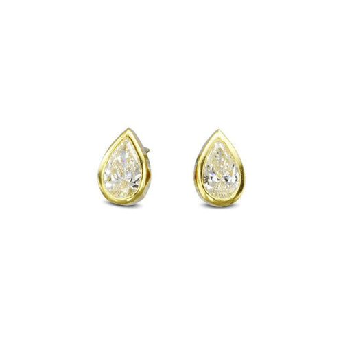 Pear Shaped Yellow Gold Diamond Stud Earrings Earrings Pruden and Smith   