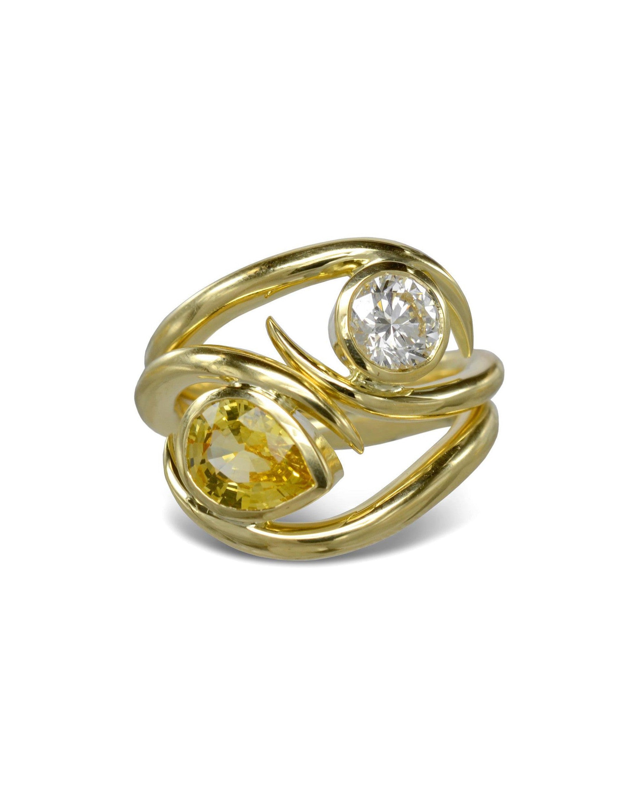 Yellow Sapphire Diamond Spiky Stacking Rings | Pruden and Smith